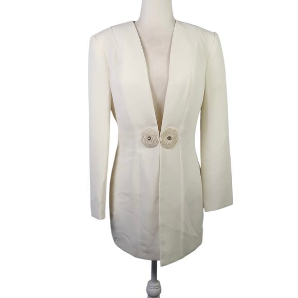 Vintage 80s New Leaf Cream Blazer Jacket Pearl Jewel Rhinestone S - Picture 1 of 5